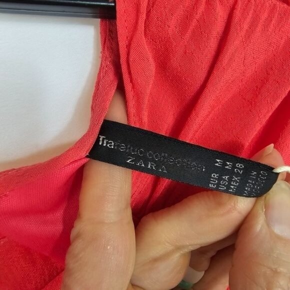 Zara Trafaluc Red Open Back Mini Dress M Ruffles Pleated Long Sleeve Feminine - Picture 10 of 12